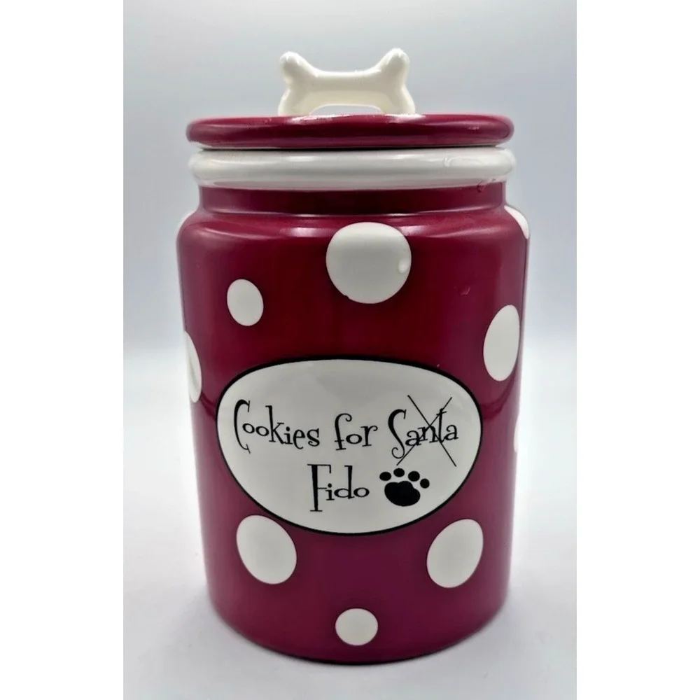 Ceramic‎ dog treat container christmas theme vintage